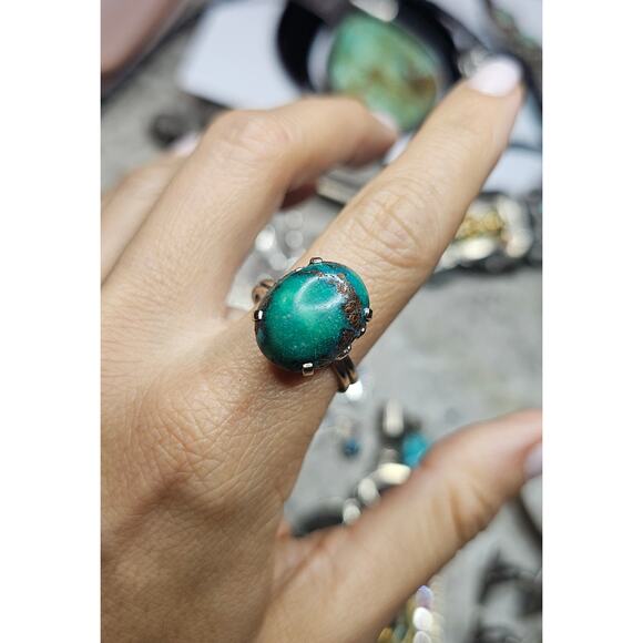 Vintage 14K White Gold Natural Turquoise Solitaire Ring Size 9.25 - Picture 2 of 5